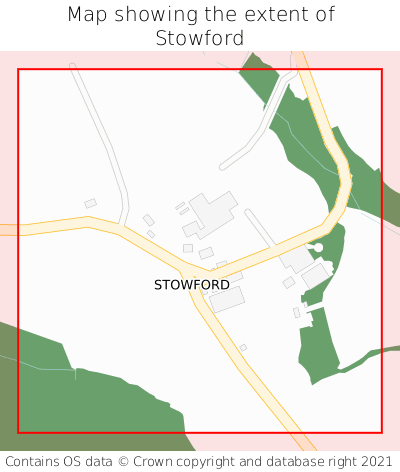 Map showing extent of Stowford as bounding box