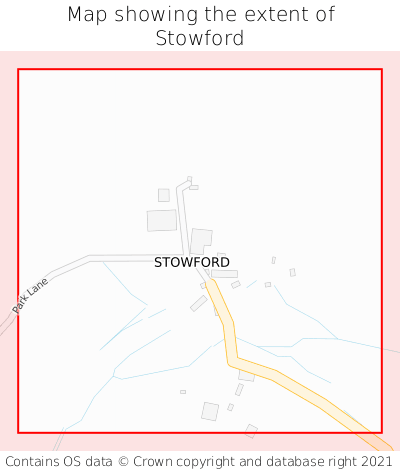 Map showing extent of Stowford as bounding box