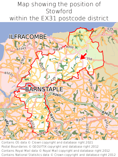 Map showing location of Stowford within EX31