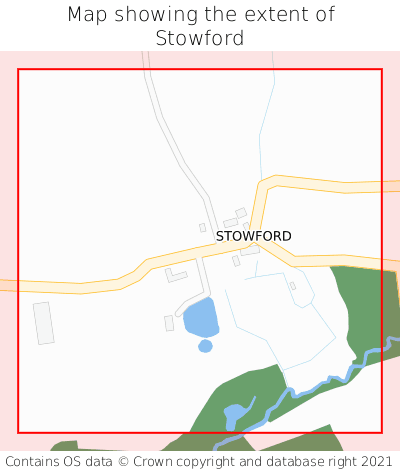Map showing extent of Stowford as bounding box