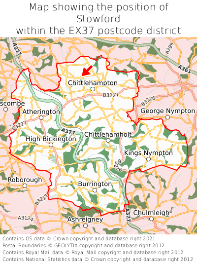 Map showing location of Stowford within EX37