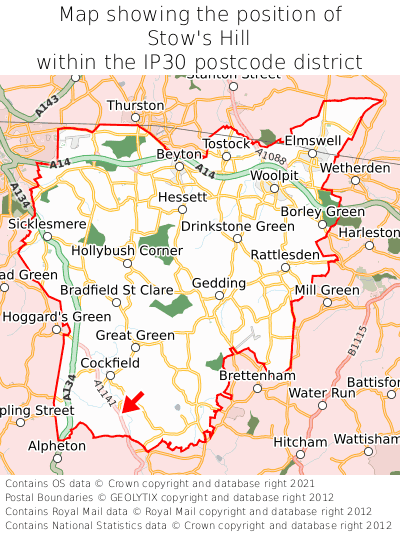 Map showing location of Stow's Hill within IP30