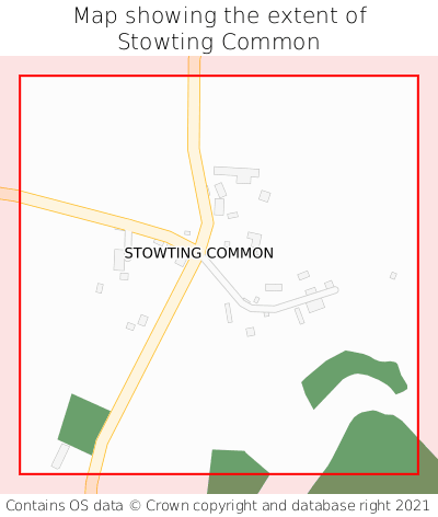 Map showing extent of Stowting Common as bounding box