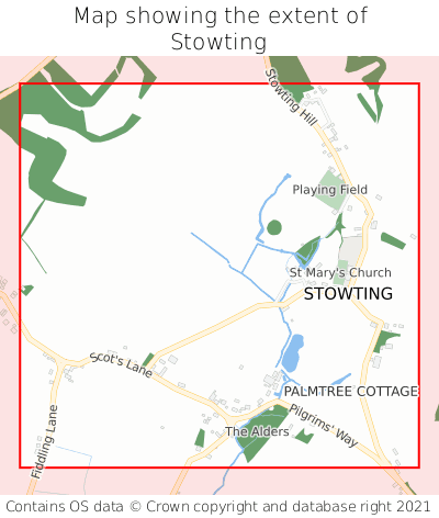 Map showing extent of Stowting as bounding box