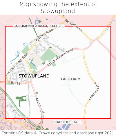 Map showing extent of Stowupland as bounding box