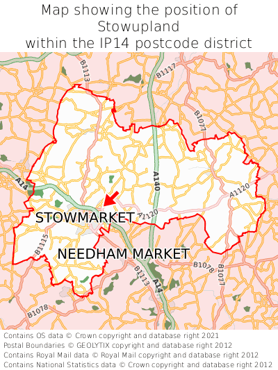 Map showing location of Stowupland within IP14