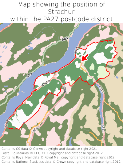 Map showing location of Strachur within PA27