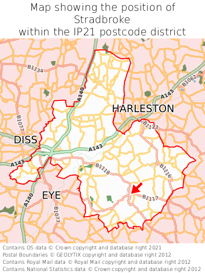 Map showing location of Stradbroke within IP21