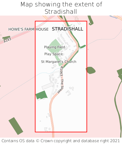 Map showing extent of Stradishall as bounding box