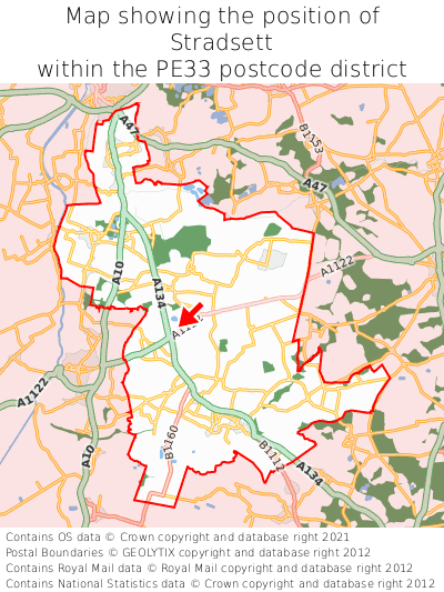Map showing location of Stradsett within PE33