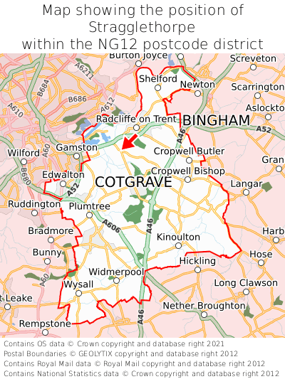 Map showing location of Stragglethorpe within NG12