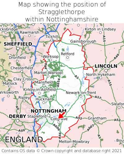 Map showing location of Stragglethorpe within Nottinghamshire