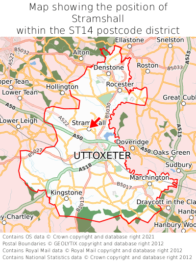 Map showing location of Stramshall within ST14