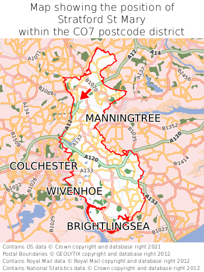 Map showing location of Stratford St Mary within CO7