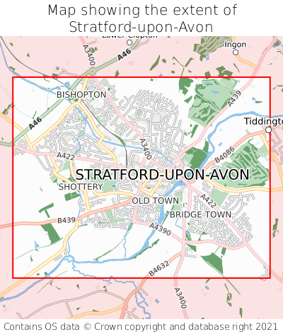 Map showing extent of Stratford-upon-Avon as bounding box