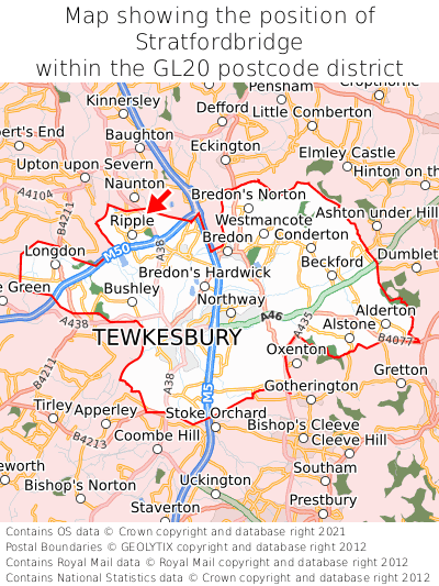 Map showing location of Stratfordbridge within GL20