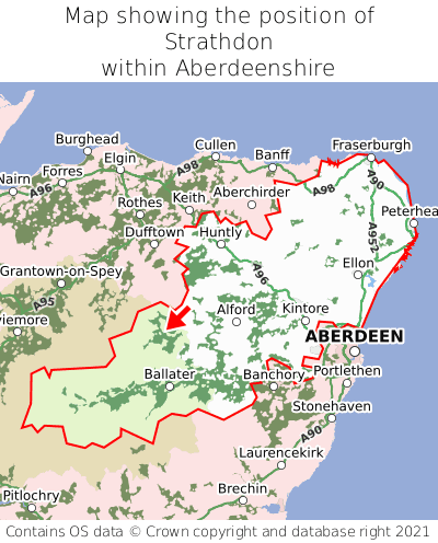 Map showing location of Strathdon within Aberdeenshire