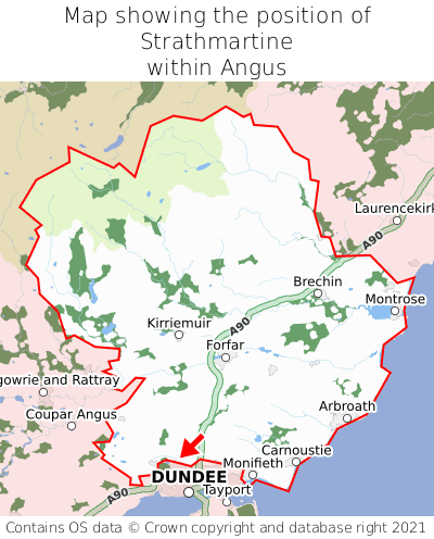 Map showing location of Strathmartine within Angus