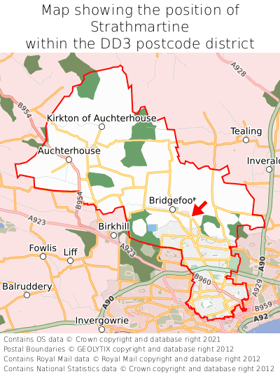 Map showing location of Strathmartine within DD3