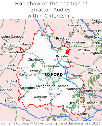 Map showing location of Stratton Audley within Oxfordshire