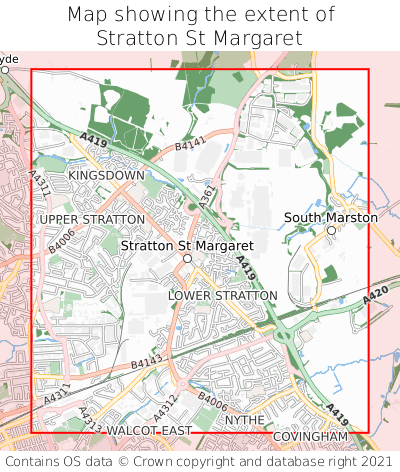 Map showing extent of Stratton St Margaret as bounding box
