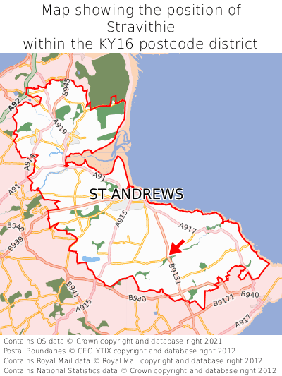 Map showing location of Stravithie within KY16