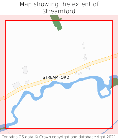 Map showing extent of Streamford as bounding box