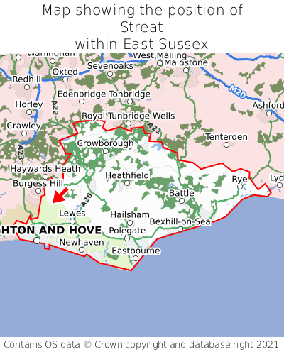 Map showing location of Streat within East Sussex