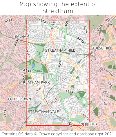Map showing extent of Streatham as bounding box