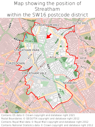 Map showing location of Streatham within SW16