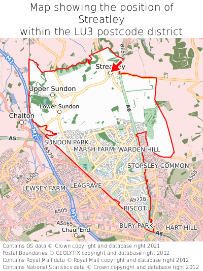 Map showing location of Streatley within LU3