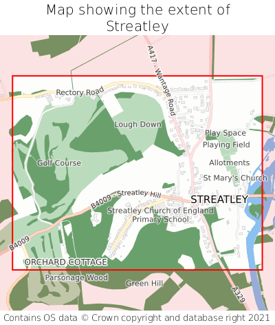Map showing extent of Streatley as bounding box