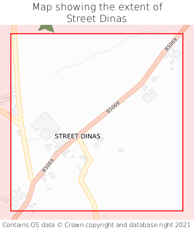 Map showing extent of Street Dinas as bounding box