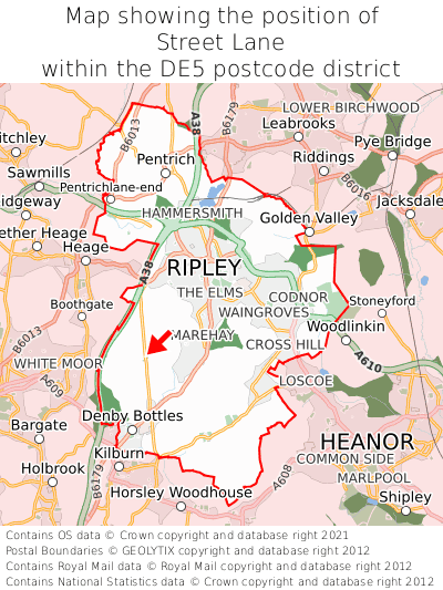 Map showing location of Street Lane within DE5