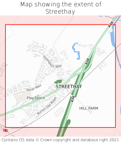 Map showing extent of Streethay as bounding box