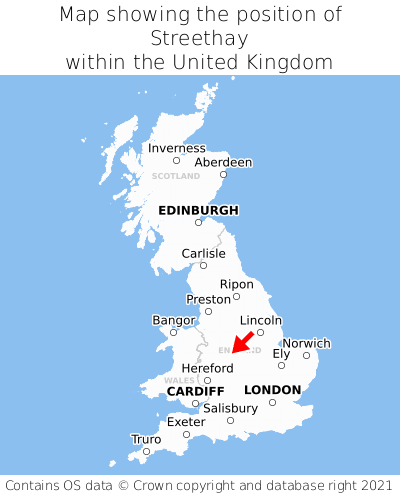 Map showing location of Streethay within the UK