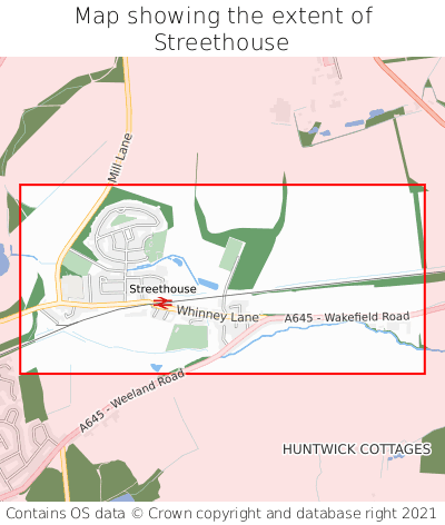 Map showing extent of Streethouse as bounding box