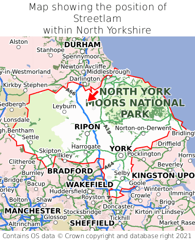 Map showing location of Streetlam within North Yorkshire