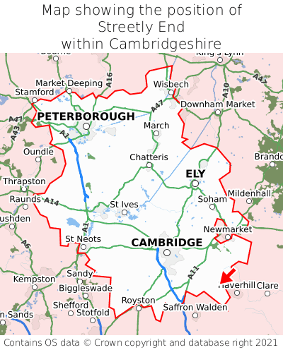Map showing location of Streetly End within Cambridgeshire