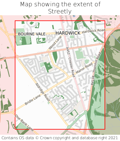 Map showing extent of Streetly as bounding box