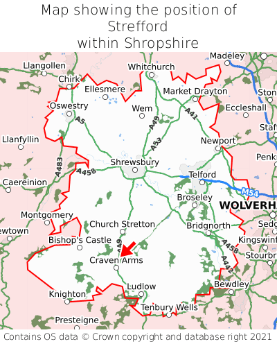 Map showing location of Strefford within Shropshire