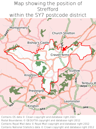 Map showing location of Strefford within SY7