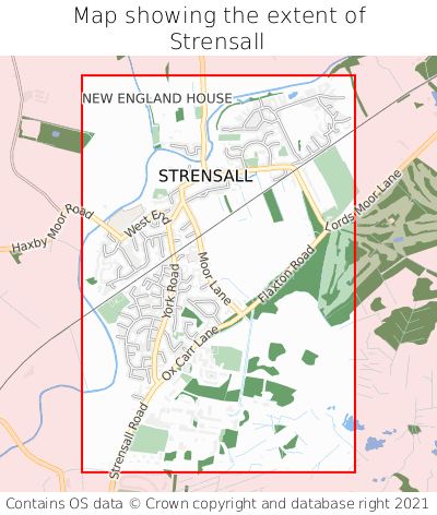 Map showing extent of Strensall as bounding box