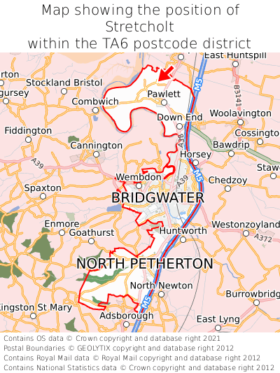 Map showing location of Stretcholt within TA6