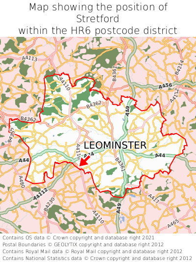 Map showing location of Stretford within HR6