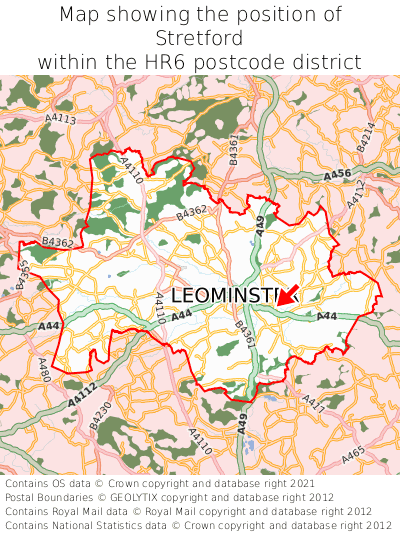 Map showing location of Stretford within HR6