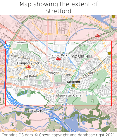 Map showing extent of Stretford as bounding box