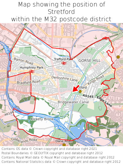 Map showing location of Stretford within M32