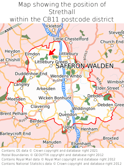 Map showing location of Strethall within CB11