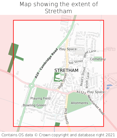 Map showing extent of Stretham as bounding box